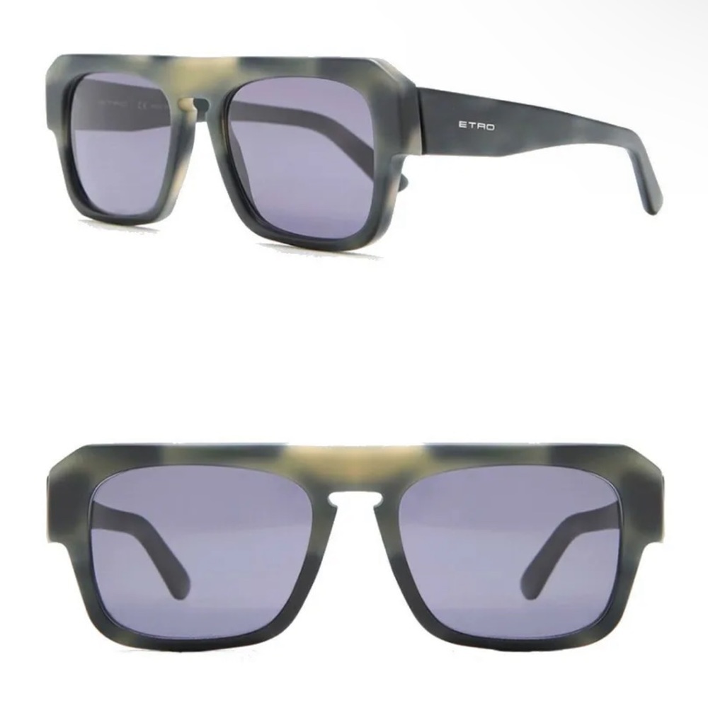 $385 Etro Navigator Sunglasses Matte Havana Gray Thick Frame Gray Lens Italy
